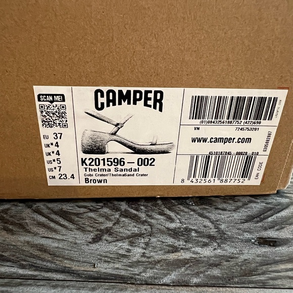 Camper Thelma Tan Sandals with Chunky Heel and Ankle Strap brown sz 37 - Picture 11 of 11